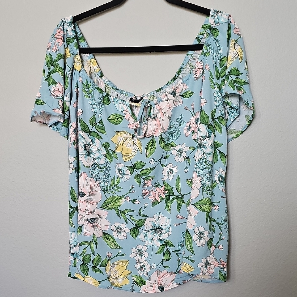 Torrid Summer Vacation Light Blue Floral Off The Shoulder Blouse XL - Picture 2 of 9